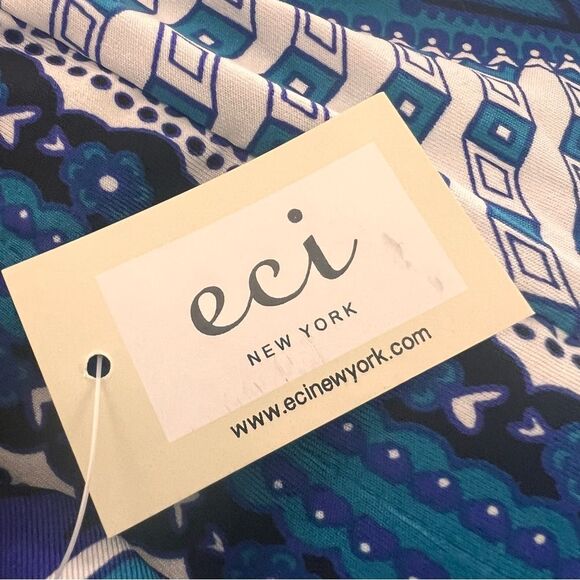 New ECI Blue Black Dress XXL Stretch V Neck Tie Back Office Date Night Church - Picture 9 of 11